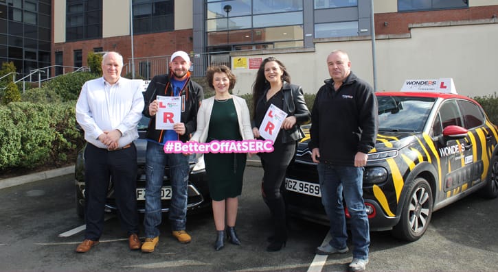 Driving to success,  (L-R)  David Blair, Driving Instructor; Terence Mulholland, a student; Tatiana Seed, Driving to Success Project Officer; Isabel Fernandes Cruz, a student; Graeme Wonders, Driving Instructor.